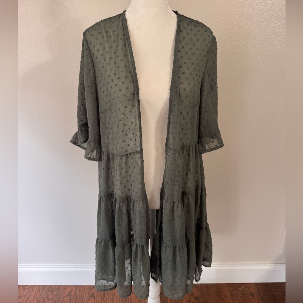 Torrid Textured Sheer Gray Cardigan - Picture 2 of 5